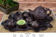 Bộ ấm chén gốm tử sa hoa châm men đen kèm khay