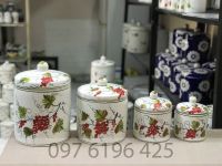 Vại dưa bằng gốm sứ dáng trụ tròn vẽ nho