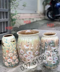 Lọ hoa Bát Tràng gốm mộc vẽ hoa cúc
