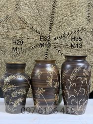 Lọ hoa Bát Tràng gốm mộc khắc hoa