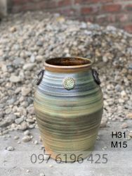 Bình gốm mộc dáng vò thấp