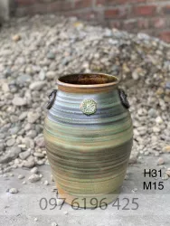 Bình gốm mộc dáng vò thấp