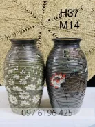 Lọ hoa Bát Tràng dáng vò cao miệng loe màu đen vẽ hoa
