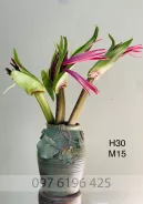 Lọ hoa Bát Tràng gốm mộc dáng chum đắp sen