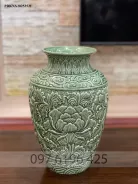 Lọ hoa khắc hoa phù dung men ngọc lưu ly