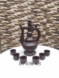 Bộ nậm rượu có vòi men nâu gốm sứ Bát Tràng dung tích 0.5L