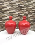 Nậm rượu gốm sứ Bát Tràng men đỏ dáng tròn có tai