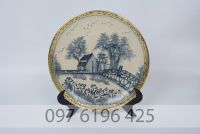 Đĩa trưng bày men rạn bọc đồng vẽ cảnh Hà Nội đường kính 35cm
