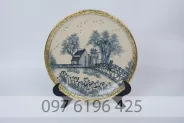 Đĩa trưng bày men rạn bọc đồng vẽ cảnh Hà Nội đường kính 35cm