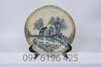 Đĩa trưng bày men rạn bọc đồng vẽ cảnh Hà Nội đường kính 35cm