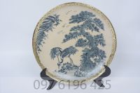 Đĩa cảnh men rạn bọc đồng tùng hạc đường kính 30cm