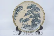 Đĩa cảnh men rạn bọc đồng tùng hạc đường kính 30cm
