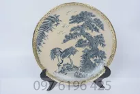 Đĩa cảnh men rạn bọc đồng tùng hạc đường kính 30cm