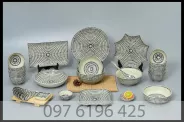 Bộ bát đĩa cao cấp gốm sứ Bát Tràng hoa chấm đen