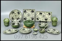 Bộ bát đĩa hoa dây cổ gốm sứ Bát Tràng