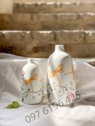 Lọ hoa trang trí decor màu trắng vẽ hoa