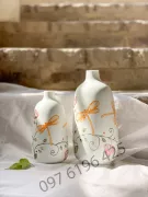 Lọ hoa trang trí decor màu trắng vẽ hoa