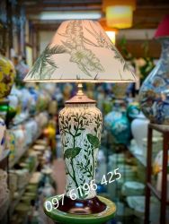 Đèn ngủ gốm sứ men khô khắc tay