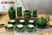 Bộ ấm chén cao cấp men xanh lục bảo viền vàng kim