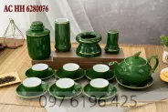 Bộ ấm chén cao cấp men xanh lục bảo viền vàng kim
