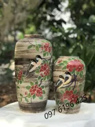 Lọ hoa gốm dáng bom vẽ chim đào