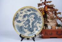 Đĩa trưng bày gốm men rạn bọc đồng vẽ rồng