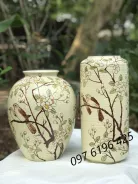 Lọ hoa Bát Tràng men kem vẽ chim đào