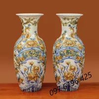 Lọ lộc bình men rạn đắp nổi Phúc Lộc Thọ