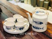 Bộ ấm tích Bát Tràng kèm khay vẽ cá