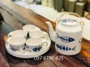 Bộ ấm tích Bát Tràng kèm khay vẽ cá