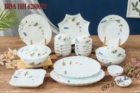 Bộ bát đĩa sứ xương cao cấp vẽ trúc chuồn
