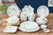 Bộ bát đĩa sứ xương cao cấp vẽ trúc chuồn