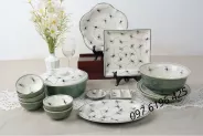 Bộ bát đĩa Bát Tràng vẽ chuồn kim