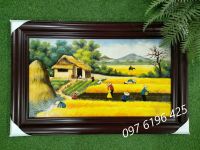 Tranh sứ Bát Tràng cảnh đồng quê mùa gặt