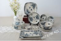 Bộ bát đĩa Bát Tràng vẽ chuồn khoai