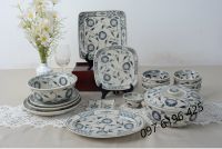 Bộ bát đĩa sứ men rạn hoa  dây gốm sứ Bát Tràng