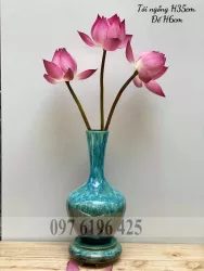 Lọ hoa Bát Tràng men hỏa biến xanh dáng củ tỏi