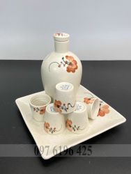 Bộ nậm rượu gốm sứ men trứng vẽ hoa đào