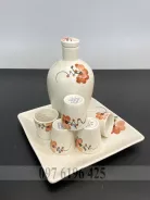 Bộ nậm rượu gốm sứ men trứng vẽ hoa đào
