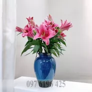 Lọ hoa gốm sứ men hỏa biến xanh dáng chum