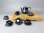 Bộ ấm trà men hỏa biến xanh dáng bí