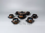 Bộ trà men hỏa biến nâu quai đồng