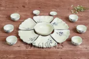 Bộ bát đĩa hoa mặt trời men kem vẽ sen đen