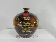 Bình hút lộc gốm sứ Bát Tràng men nâu vẽ sen chuồn