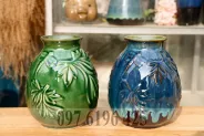 Bình hoa gốm sứ men hỏa biến vân nổi hình lá