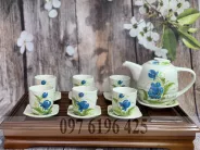 Bộ ấm trà sứ Bát Tràng men tấm vẽ hoa