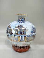 Bình hút tài lộc gốm sứ vẽ vàng cảnh Hà Nội