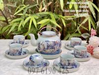 Bộ ấm chén vung lõm trúc lâm thất hiền vẽ vàng kim