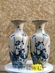 Lọ lộc bình nhỏ men rạn vẽ chép sen cao 45cm