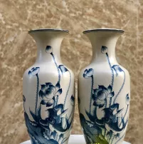 Lọ lộc bình nhỏ men rạn vẽ chép sen cao 45cm